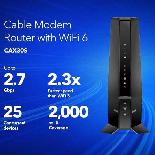 NETGEAR Nighthawk DOCSIS AX2700 3.1 2.7Gbps Two-in-One Cable Modem Router (CAX30-100NAS) (Refurbished) DailySale