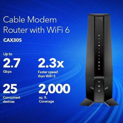 NETGEAR Nighthawk DOCSIS AX2700 3.1 2.7Gbps Two-in-One Cable Modem Router (CAX30-100NAS) (Refurbished) DailySale