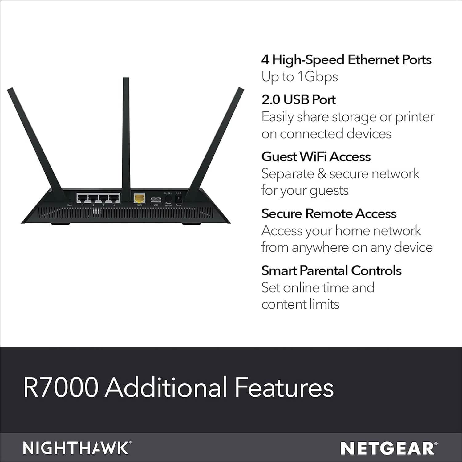 NETGEAR Nighthawk Smart Wi-Fi Router (R7000-100NAS) - AC1900 Wireless Speed (Up to 1900 Mbps) (Refurbished) DailySale