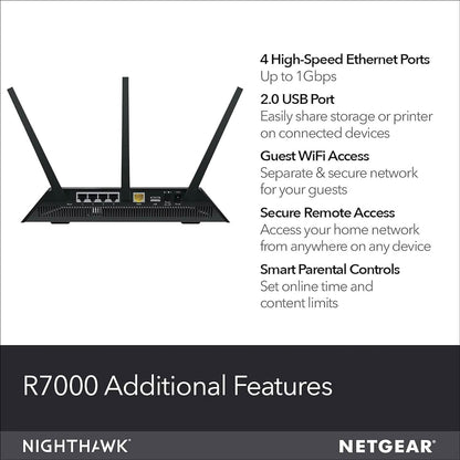 NETGEAR Nighthawk Smart Wi-Fi Router (R7000-100NAS) - AC1900 Wireless Speed (Up to 1900 Mbps) (Refurbished) DailySale