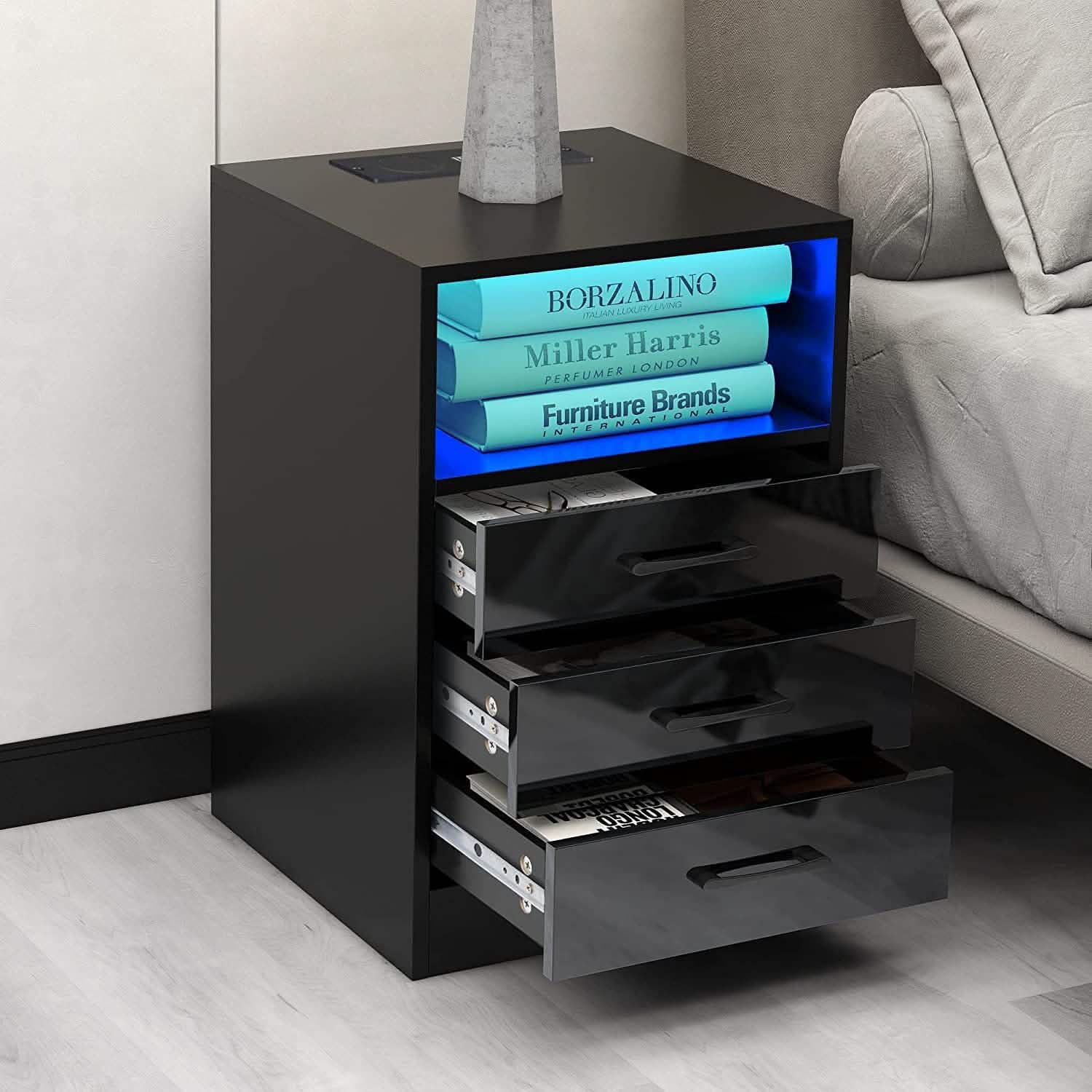 Nightstand with 3 Drawers, Cabinet and USB Charging Ports DailySale