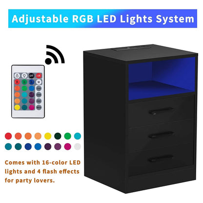 Nightstand with 3 Drawers, Cabinet and USB Charging Ports DailySale