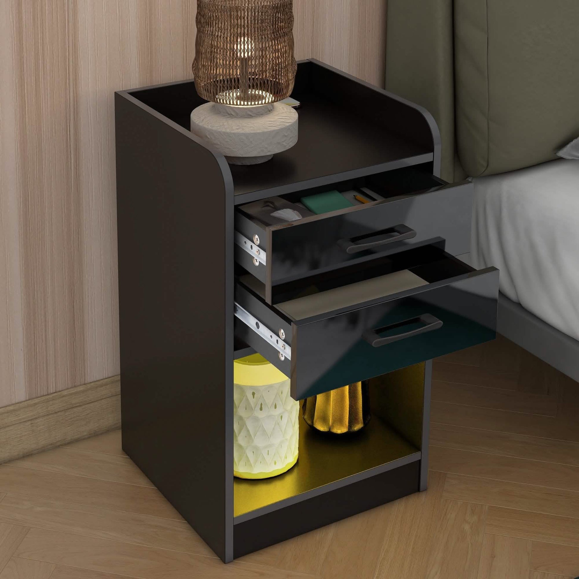 Nightstand with Charging Station and LED Lights DailySale