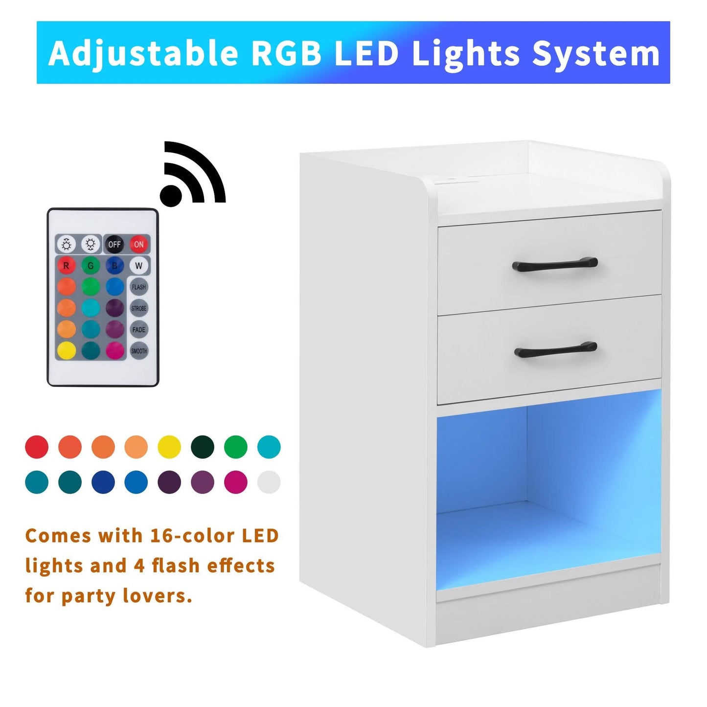 Nightstand with Charging Station and LED Lights DailySale