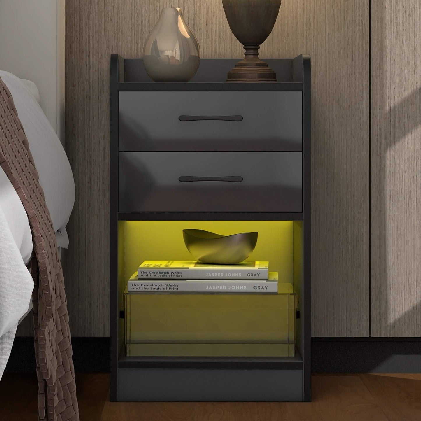 Nightstand with Charging Station and LED Lights DailySale