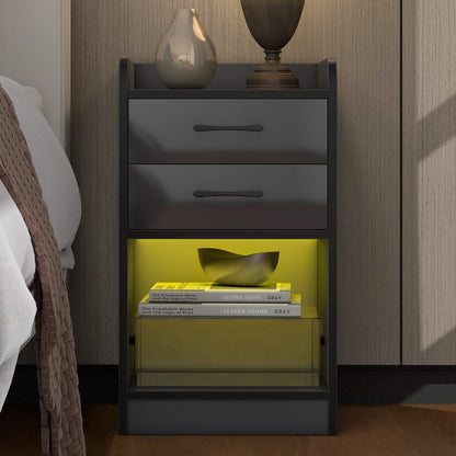 Nightstand with Charging Station and LED Lights DailySale