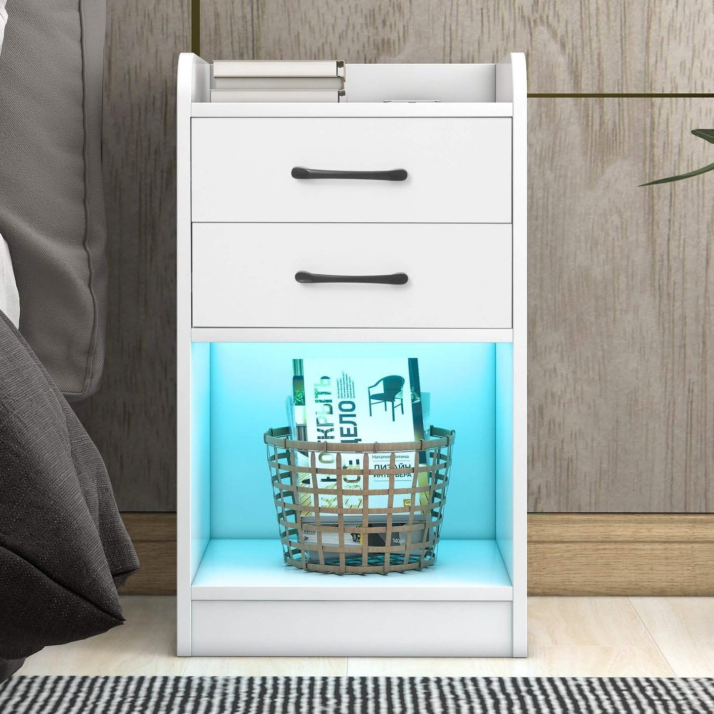Nightstand with Charging Station and LED Lights DailySale