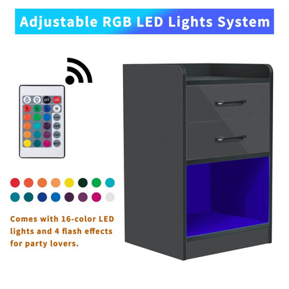 Nightstand with Charging Station and LED Lights DailySale