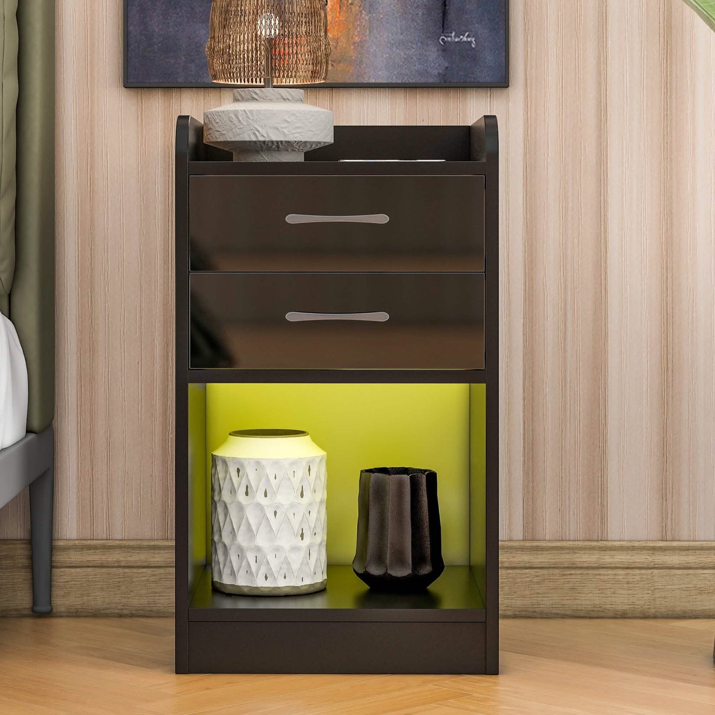 Nightstand with Charging Station and LED Lights DailySale
