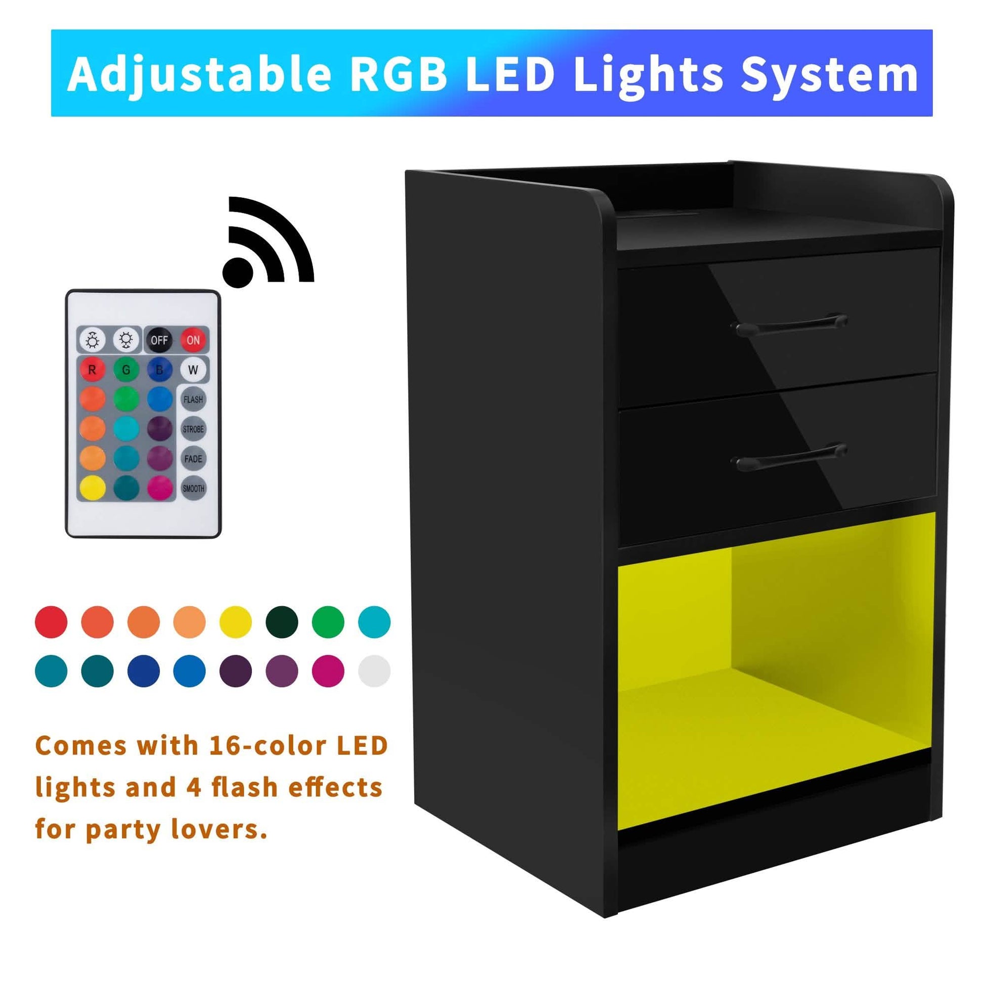 Nightstand with Charging Station and LED Lights DailySale