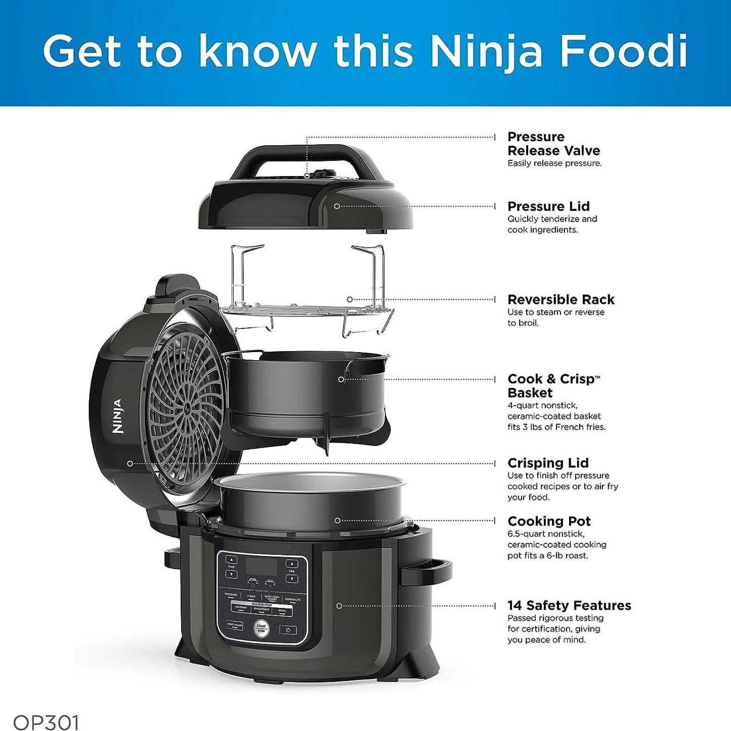 Ninja Pressure Cookers & Canners, 6.5 qt, Black (Refurbished) DailySale