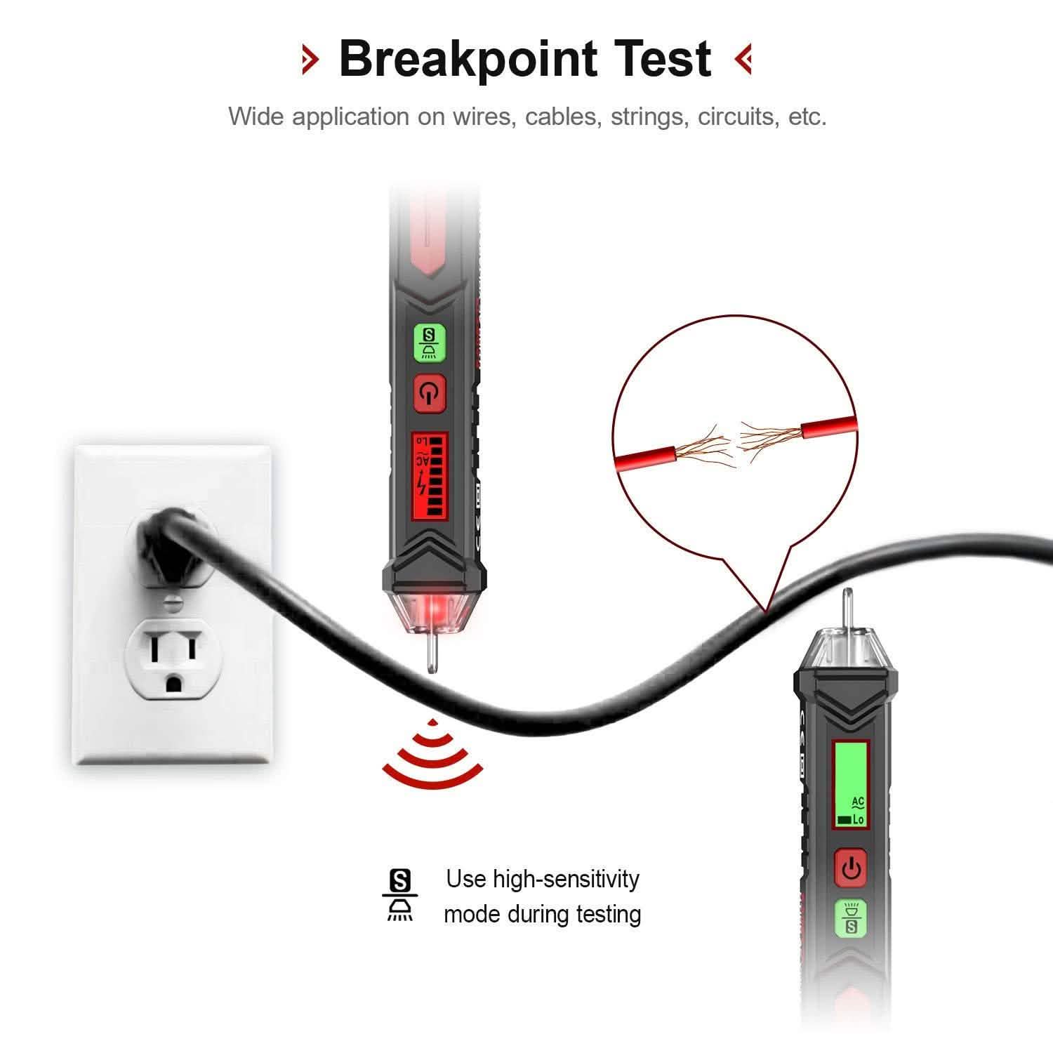 Non-Contact Voltage Tester with Dual Range AC 12V-1000V/48V-1000V DailySale