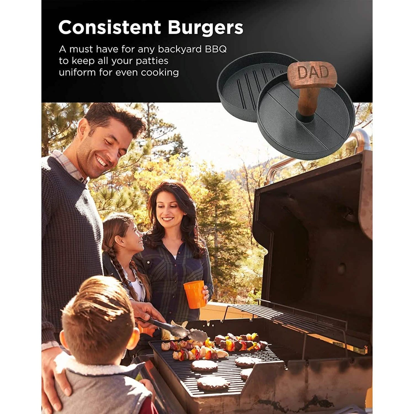 Non-Stick Aluminum Hamburger Press Patty Maker BBQ Burger Mold “Dad Grill Boss” DailySale