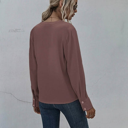Notched Neck Pleated Decoration Blouse DailySale