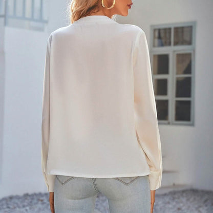 Notched Neck Pleated Decoration Blouse DailySale