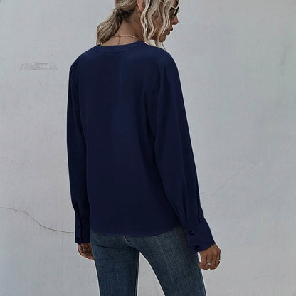 Notched Neck Pleated Decoration Blouse DailySale