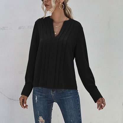 Notched Neck Pleated Decoration Blouse DailySale