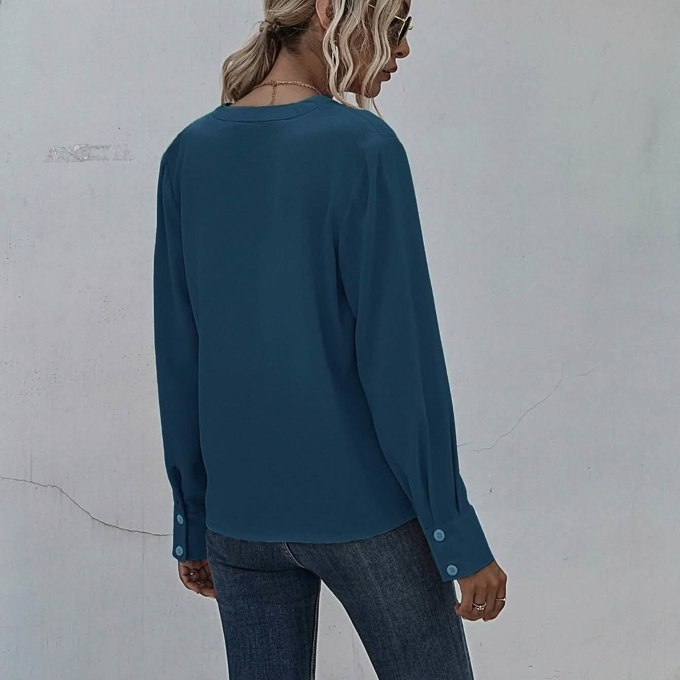 Notched Neck Pleated Decoration Blouse DailySale