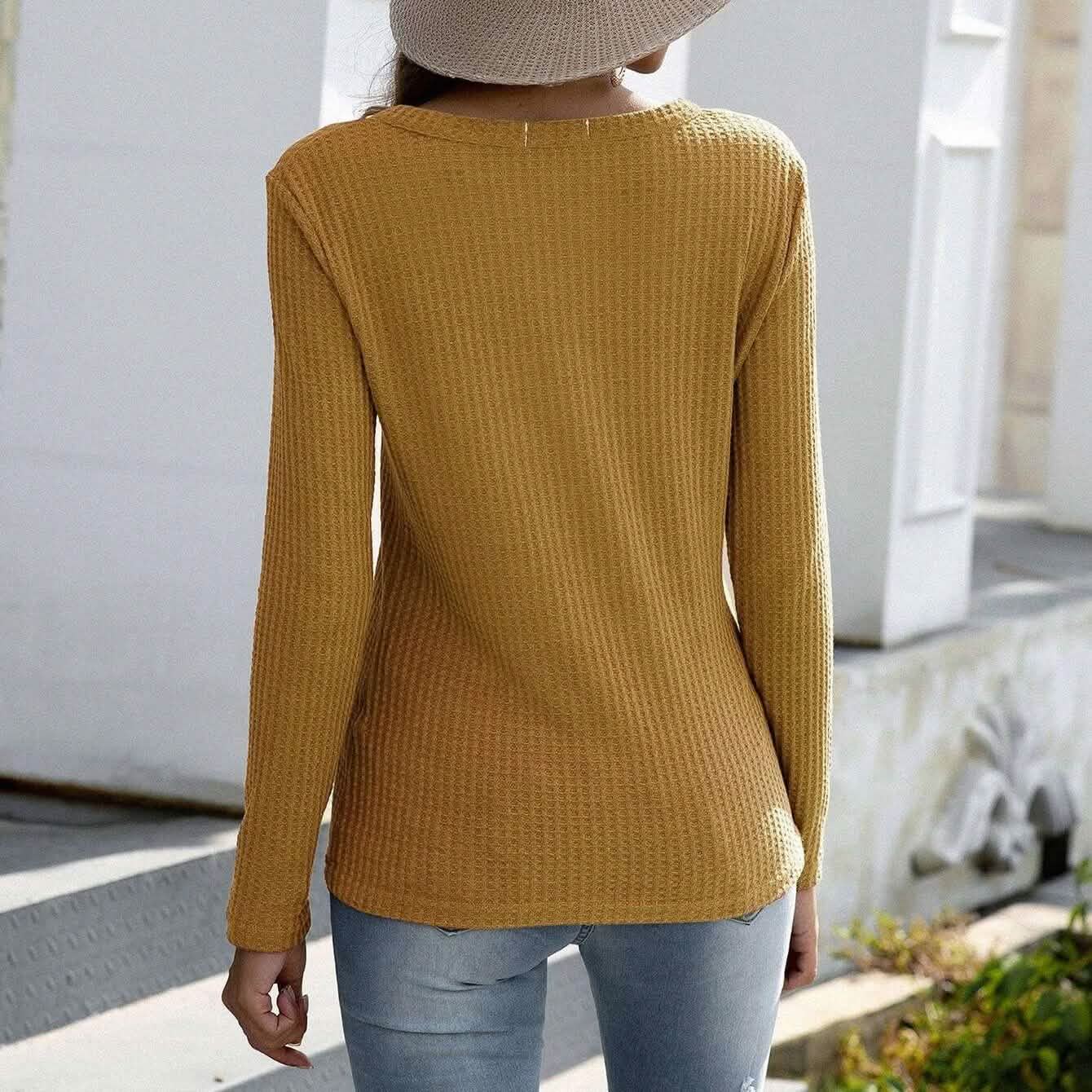 Notched Waffle Knit Solid Tee DailySale