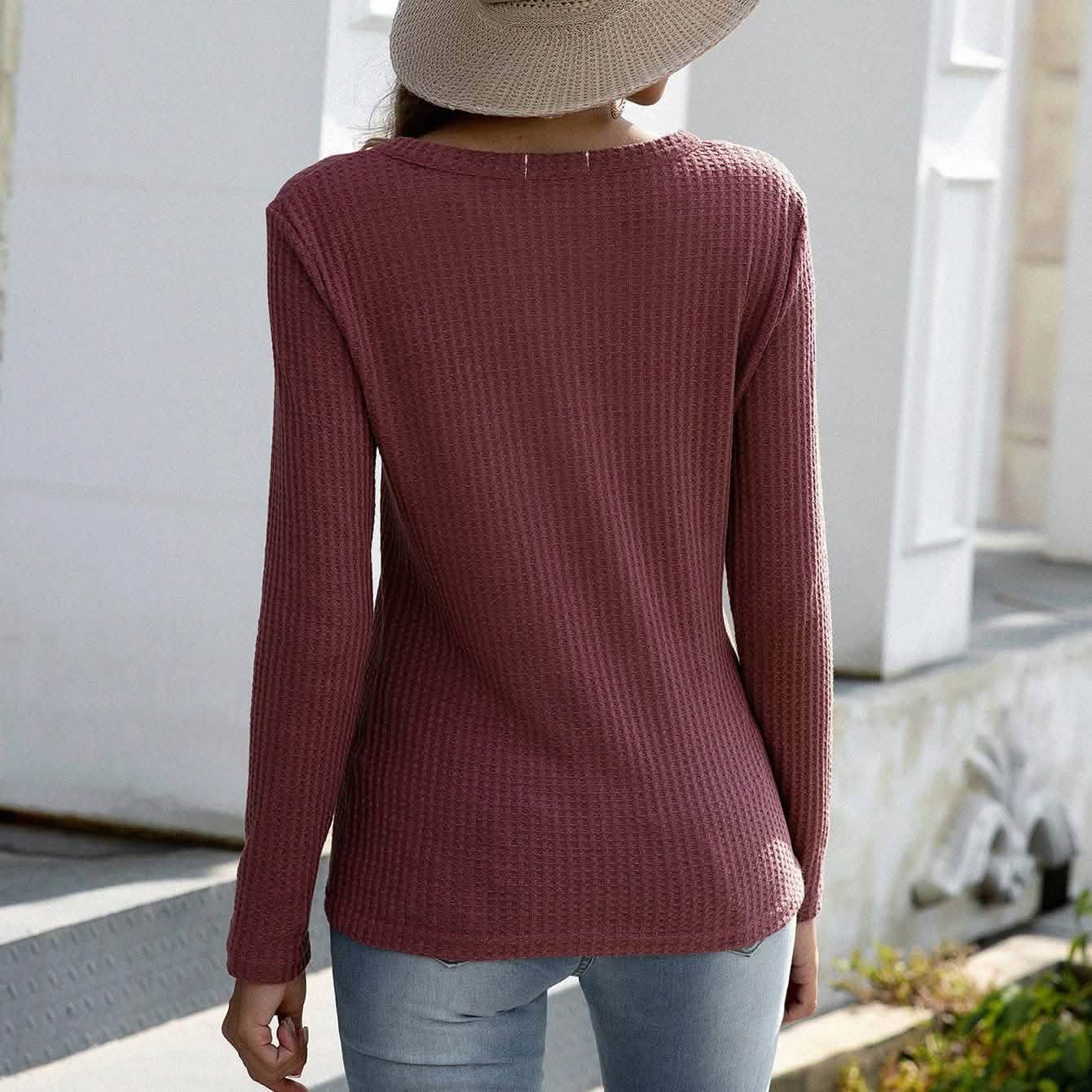 Notched Waffle Knit Solid Tee DailySale