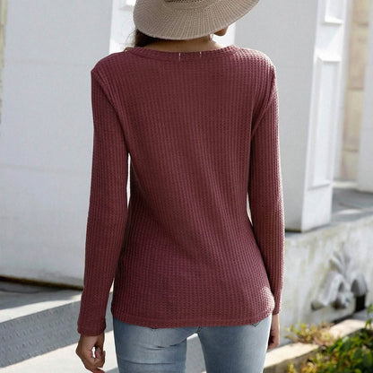 Notched Waffle Knit Solid Tee DailySale