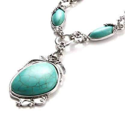 Novadab Antique Silver Tibet Turquoise Long Chain Silver Plated Necklace DailySale