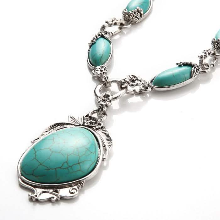 Novadab Antique Silver Tibet Turquoise Long Chain Silver Plated Necklace DailySale