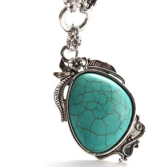 Novadab Antique Silver Tibet Turquoise Long Chain Silver Plated Necklace DailySale