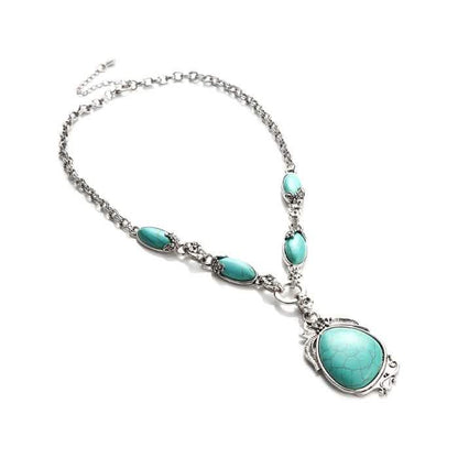 Novadab Antique Silver Tibet Turquoise Long Chain Silver Plated Necklace DailySale
