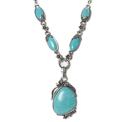 Novadab Antique Silver Tibet Turquoise Long Chain Silver Plated Necklace DailySale
