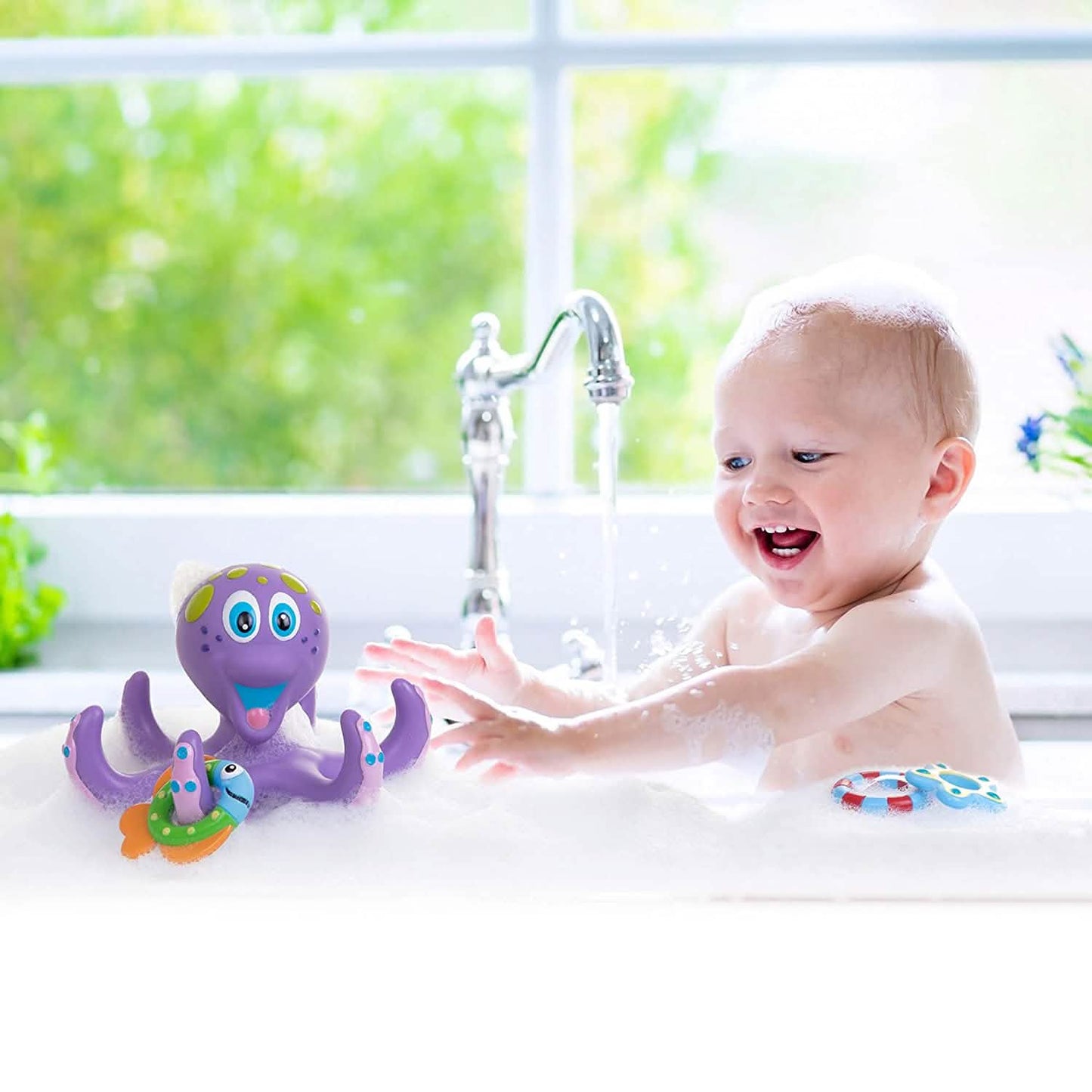 Nuby Floating Purple Octopus with 3 Hoopla Rings Interactive Bath Toy DailySale
