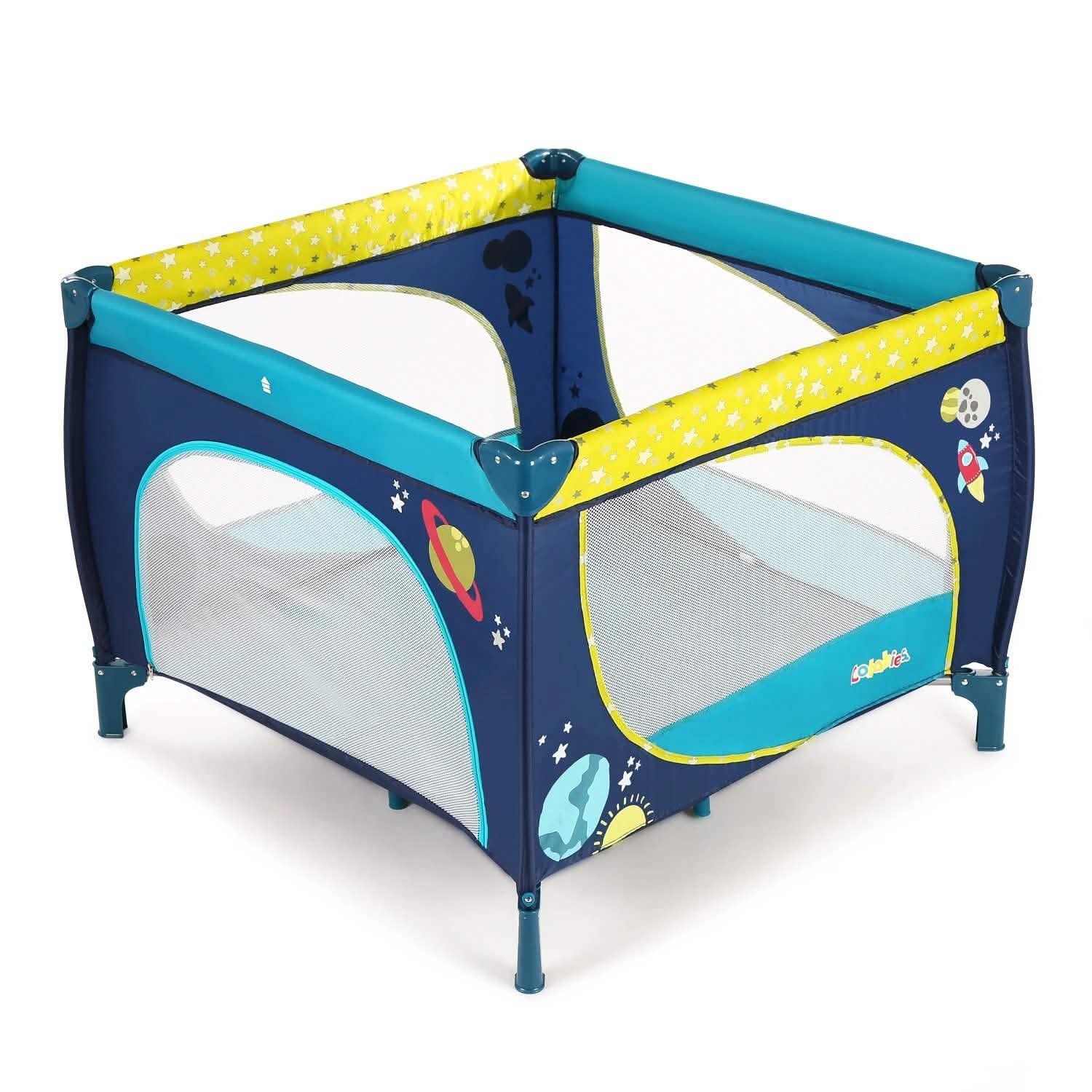 Odoland 39''x 39'' Infant Toddler Foldable Playpen Playard With Mattress Rail Fence Blue DailySale