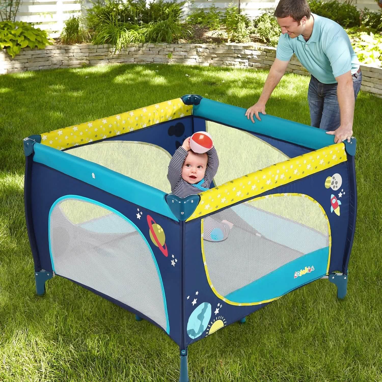 Odoland 39''x 39'' Infant Toddler Foldable Playpen Playard With Mattress Rail Fence Blue DailySale