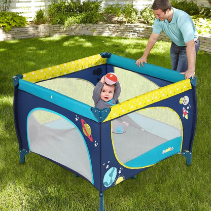 Odoland 39''x 39'' Infant Toddler Foldable Playpen Playard With Mattress Rail Fence Blue DailySale