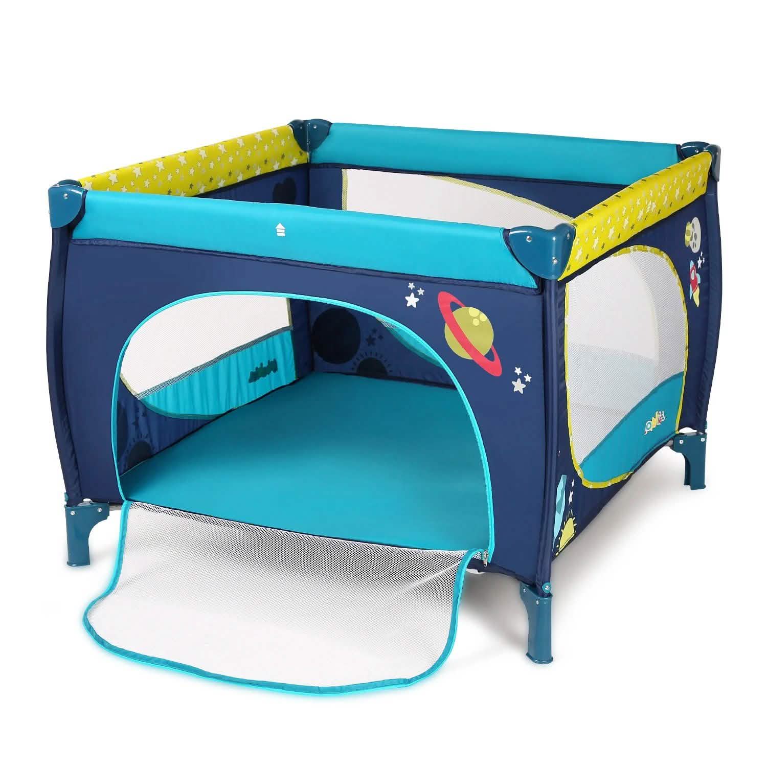 Odoland 39''x 39'' Infant Toddler Foldable Playpen Playard With Mattress Rail Fence Blue DailySale
