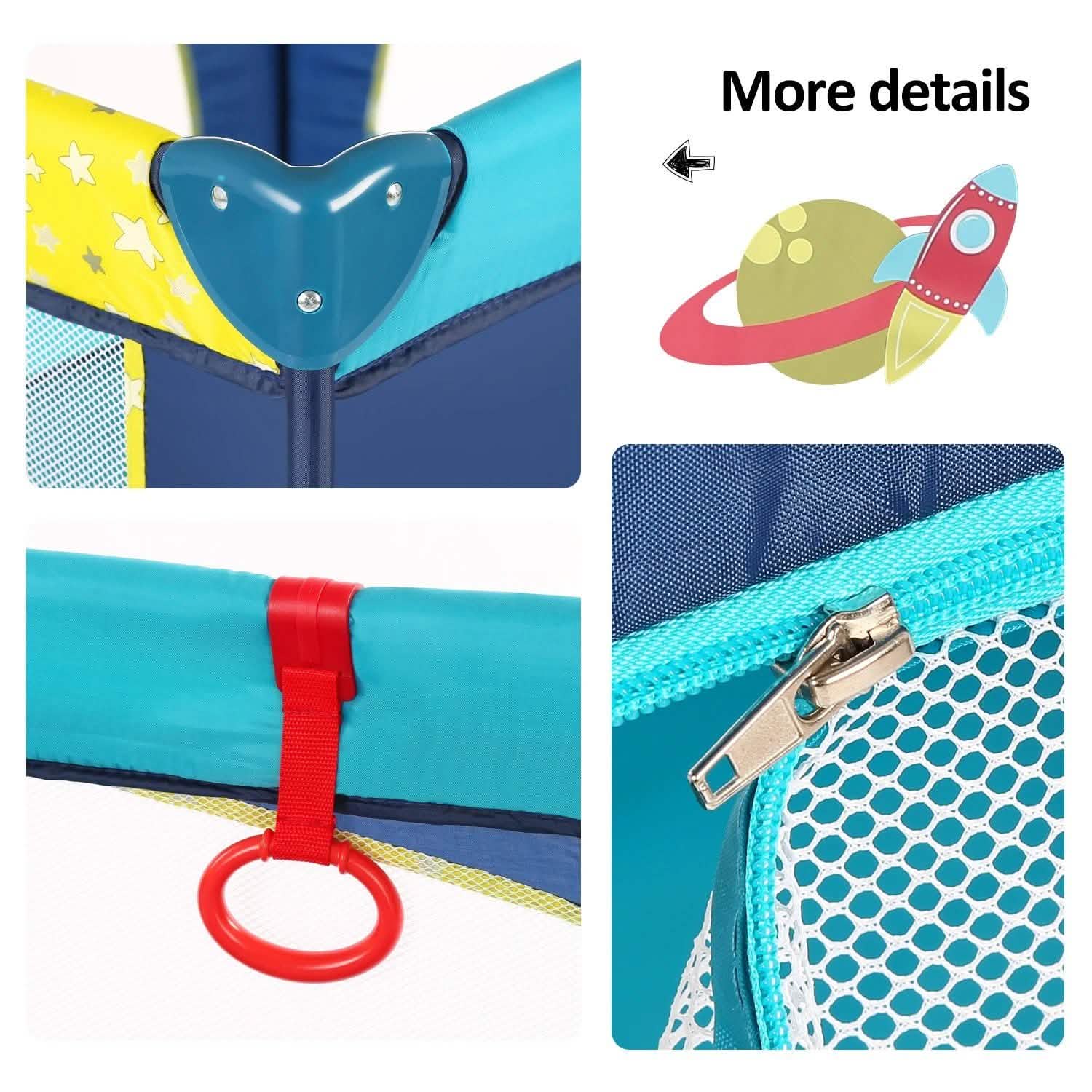 Odoland 39''x 39'' Infant Toddler Foldable Playpen Playard With Mattress Rail Fence Blue DailySale