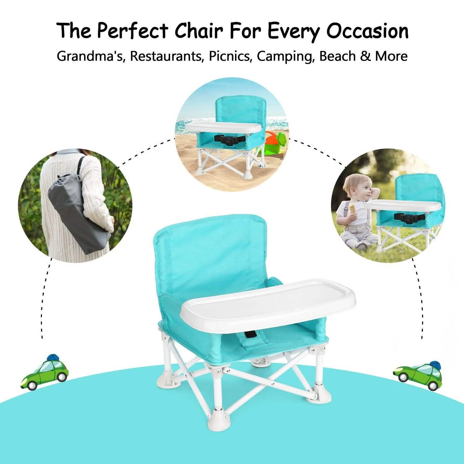 ODOLAND Folding Portable Travel High Chairs Booster Seat with Tray for Baby Infant DailySale