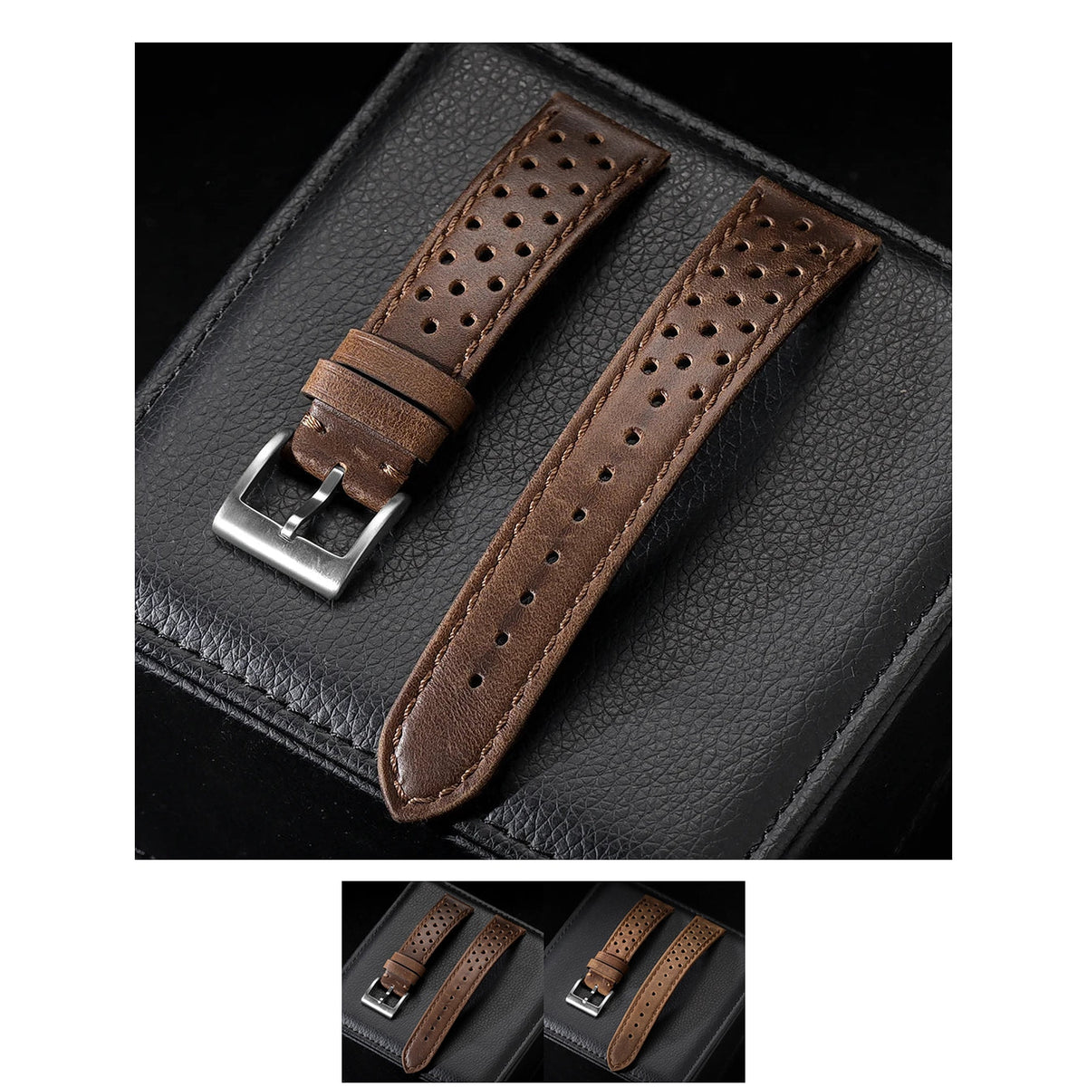 OnePlus Watch Vintage Calfskin Leather Band, Perforated Rally Style BandsCo Straps