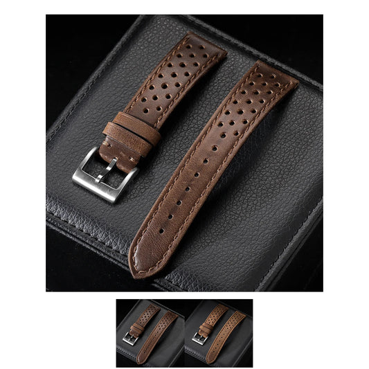 OnePlus Watch Vintage Calfskin Leather Band, Perforated Rally Style BandsCo Straps