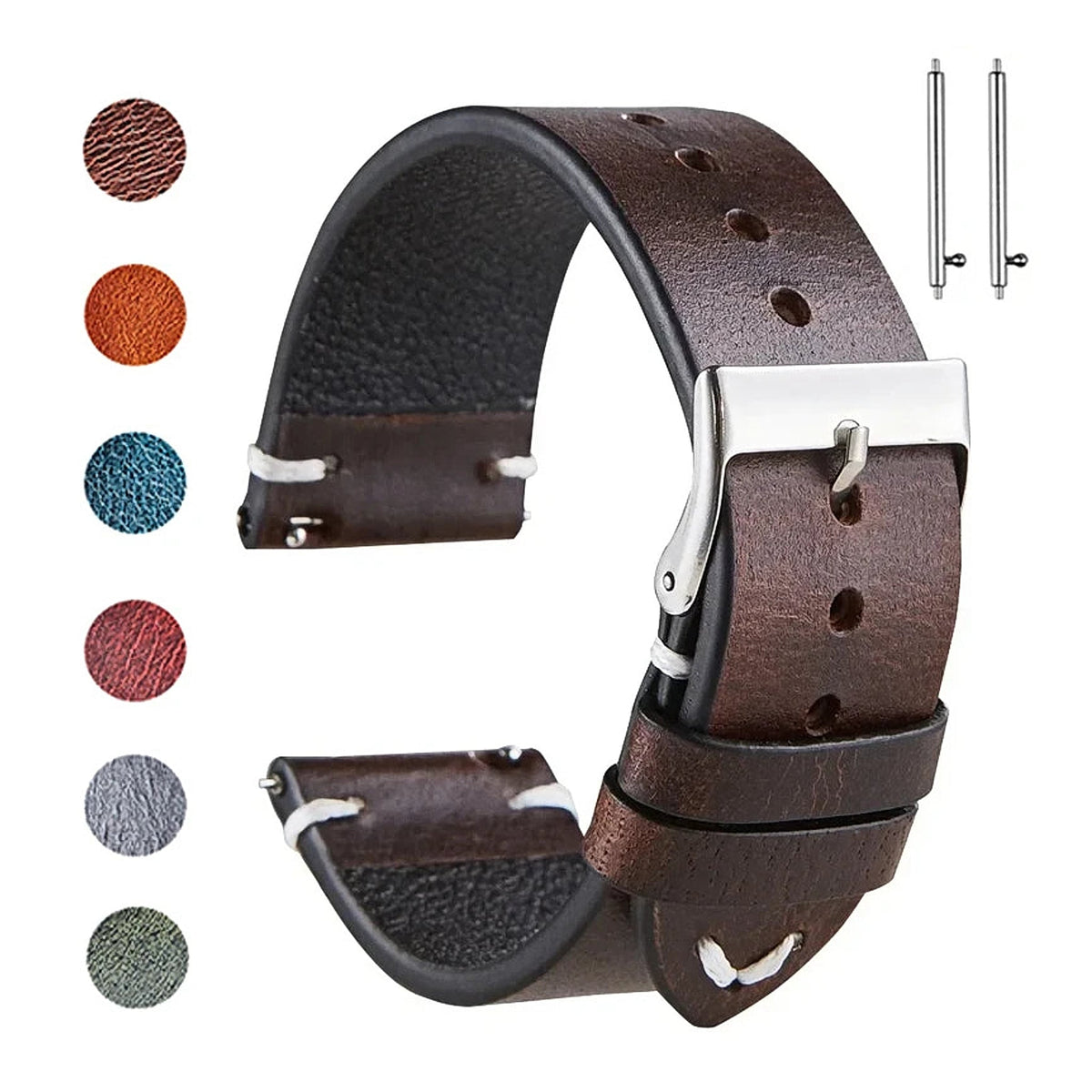OnePlus Watch Oil Wax Leather Band, Stitched, Quick Release BandsCo Straps