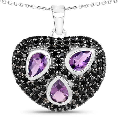 3.19 Carat Genuine Amethyst and Black Spinel .925 Sterling Silver Pendant Bids.com