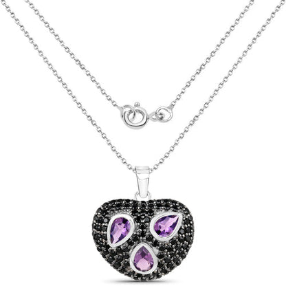 3.19 Carat Genuine Amethyst and Black Spinel .925 Sterling Silver Pendant Bids.com