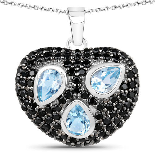 3.52 Carat Genuine Blue Topaz and Black Spinel .925 Sterling Silver Pendant Bids.com