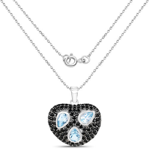 3.52 Carat Genuine Blue Topaz and Black Spinel .925 Sterling Silver Pendant Bids.com