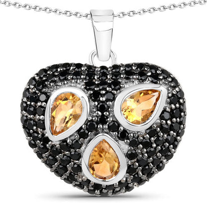 3.19 Carat Genuine Citrine and Black Spinel .925 Sterling Silver Pendant Bids.com