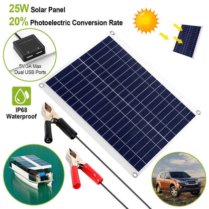 Outdoor Solar Panel 12V 25W Car Battery Charger DailySale