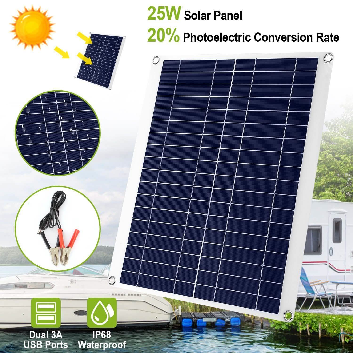 Outdoor Solar Panel 12V 25W Car Battery Charger DailySale