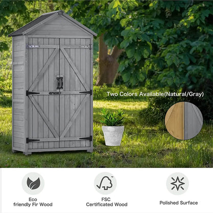 Outdoor Wood Tilt Storage Shed Tool Organizer with Waterproof Asphalt Roof DailySale