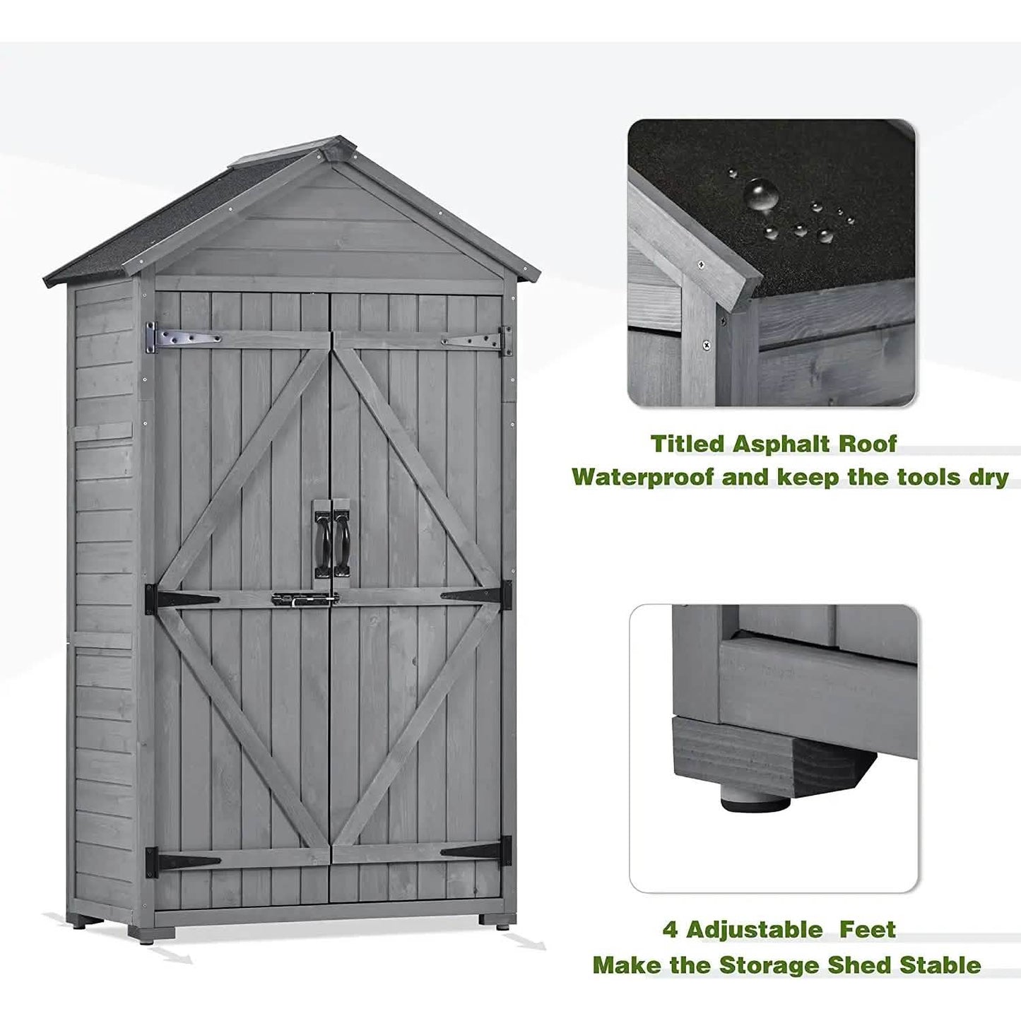 Outdoor Wood Tilt Storage Shed Tool Organizer with Waterproof Asphalt Roof DailySale