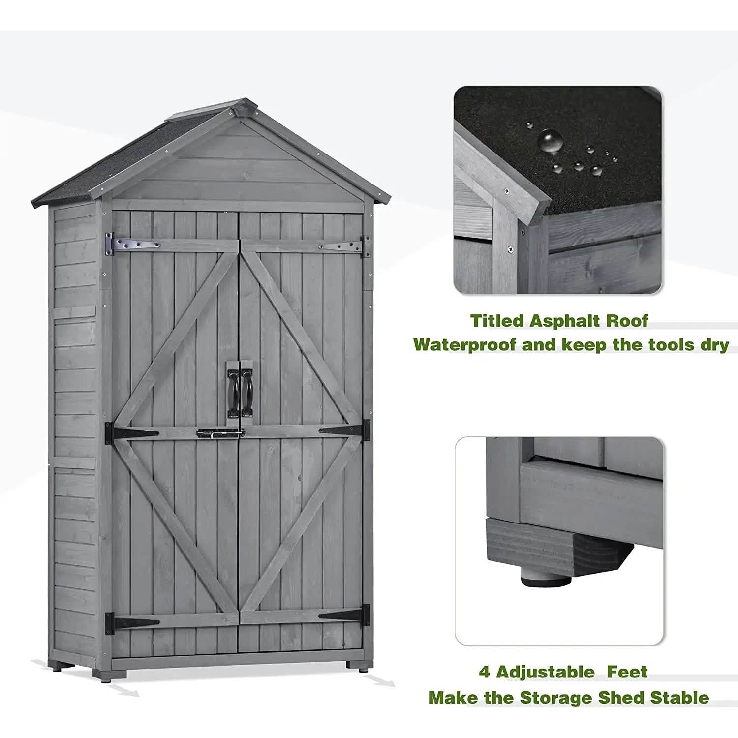 Outdoor Wood Tilt Storage Shed Tool Organizer with Waterproof Asphalt Roof DailySale